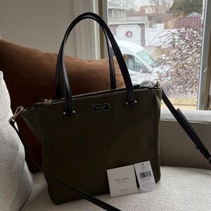 Kate Spade Dark Green Tote with Black Handles